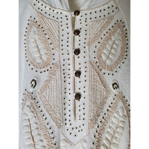 Soft Surroundings Embroidered Beaded Hooded Tunic Top 1X Cotton White 3/4 Sleeve - Picture 2 of 9